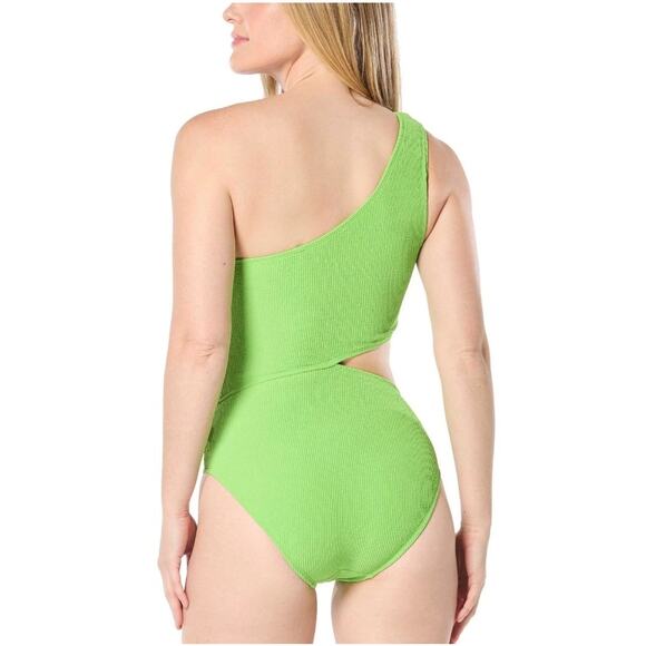 Michael Kors Women Green Rib One-Shoulder Side-Cutout One-Piece Swimsuit Size 12 - Picture 2 of 3